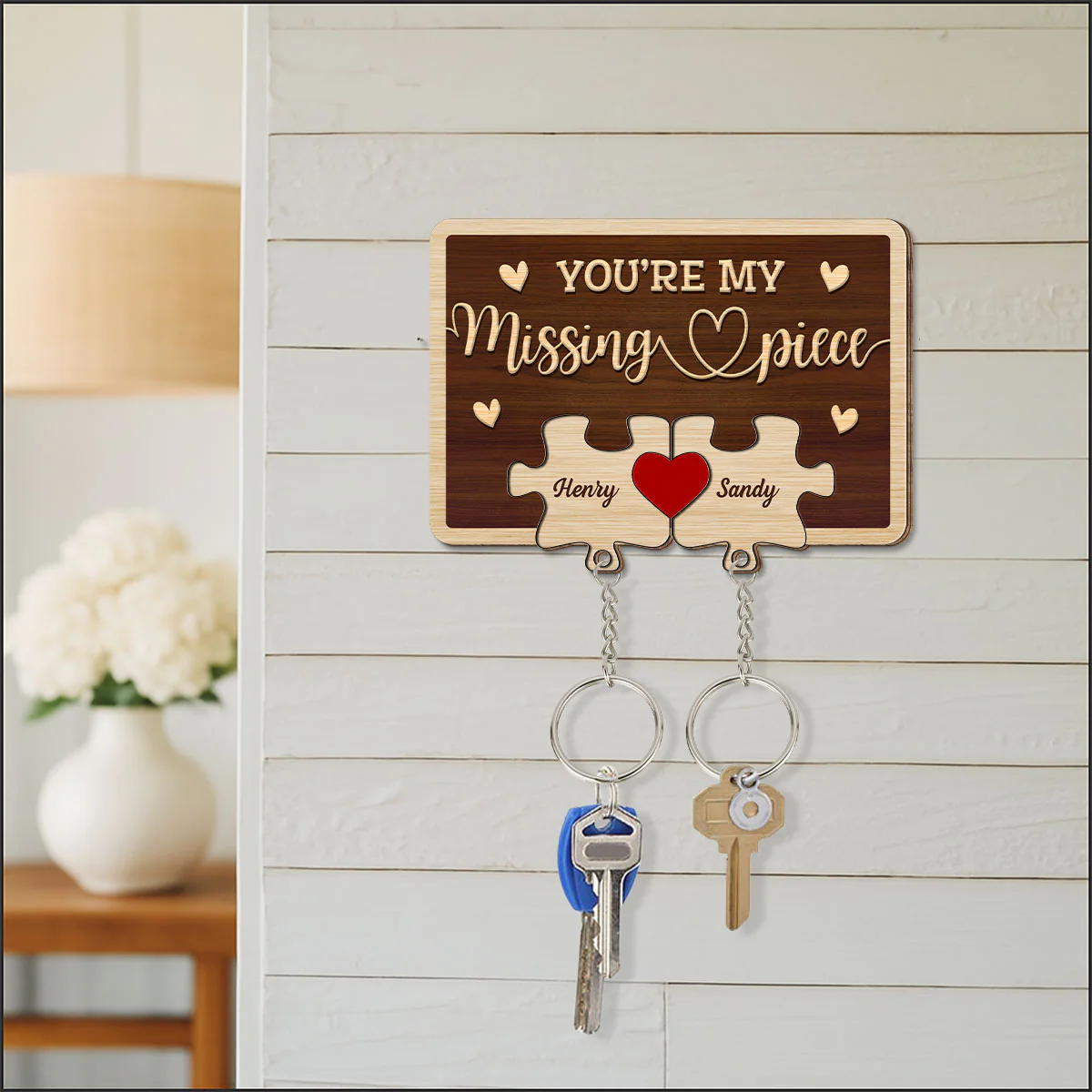 My Missing Piece - Personalized Custom Wooden Key Holder With Keychain - Image 3