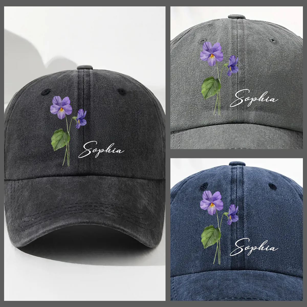 My Own Flower - Personalized Custom Vintage Washed Denim Cap - Image 3