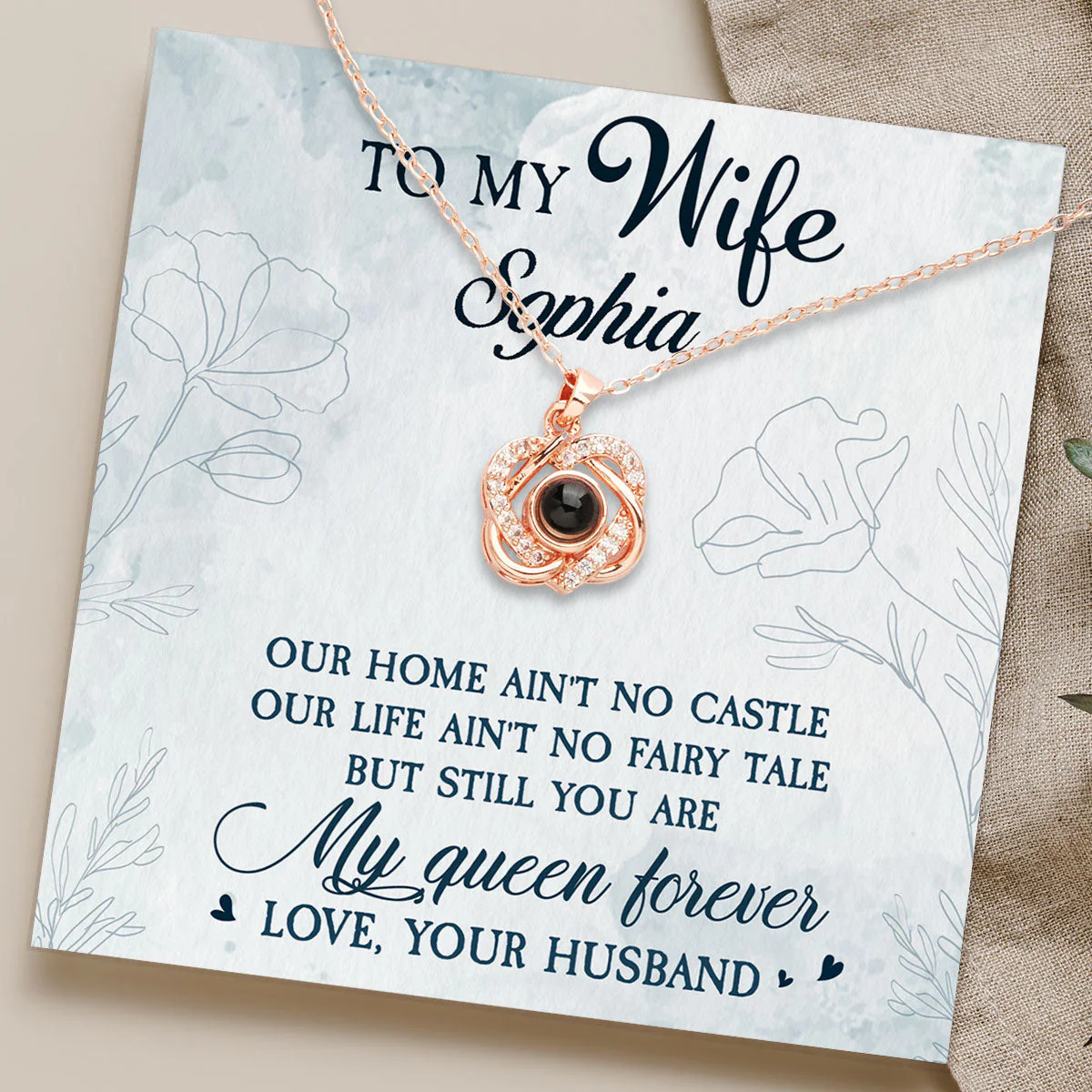 My Queen Forever - Personalized Custom Preserved Rose With Projection Necklace - Image 2