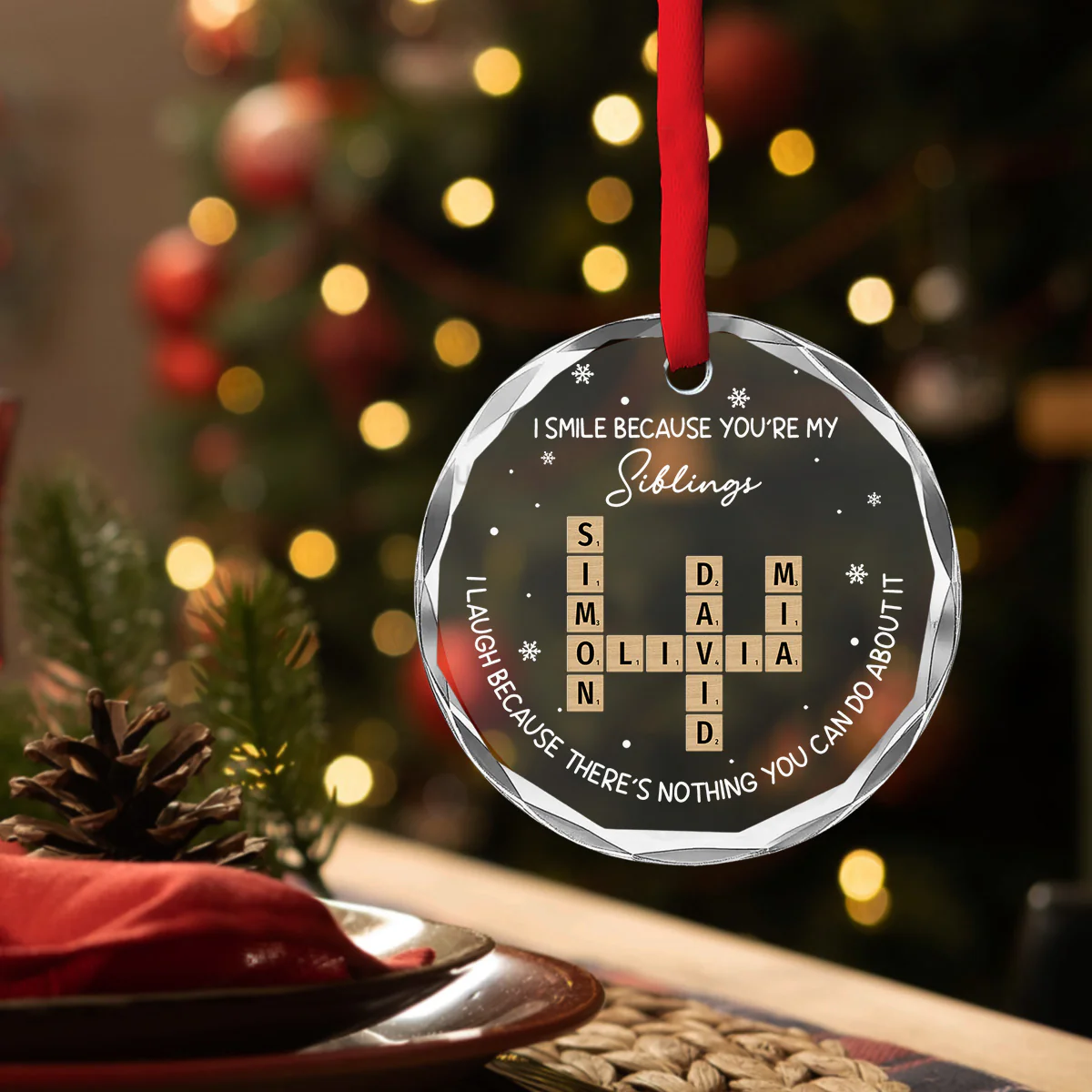 My Siblings - Personalized Custom Glass Ornament - Image 3