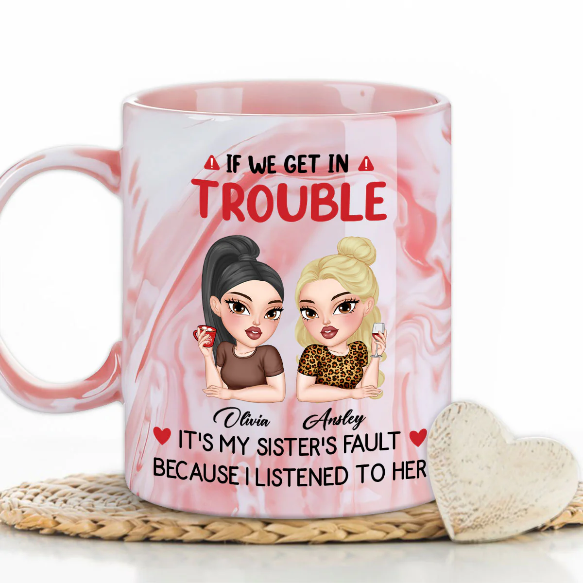 My Sister Made Me Do It - Personalized Custom Pink Marble Mug - Image 4