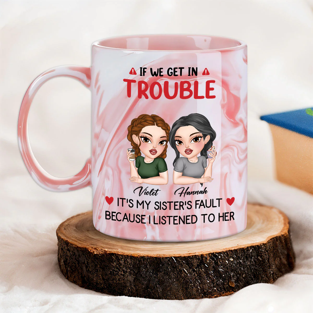 My Sister Made Me Do It - Personalized Custom Pink Marble Mug - Image 5