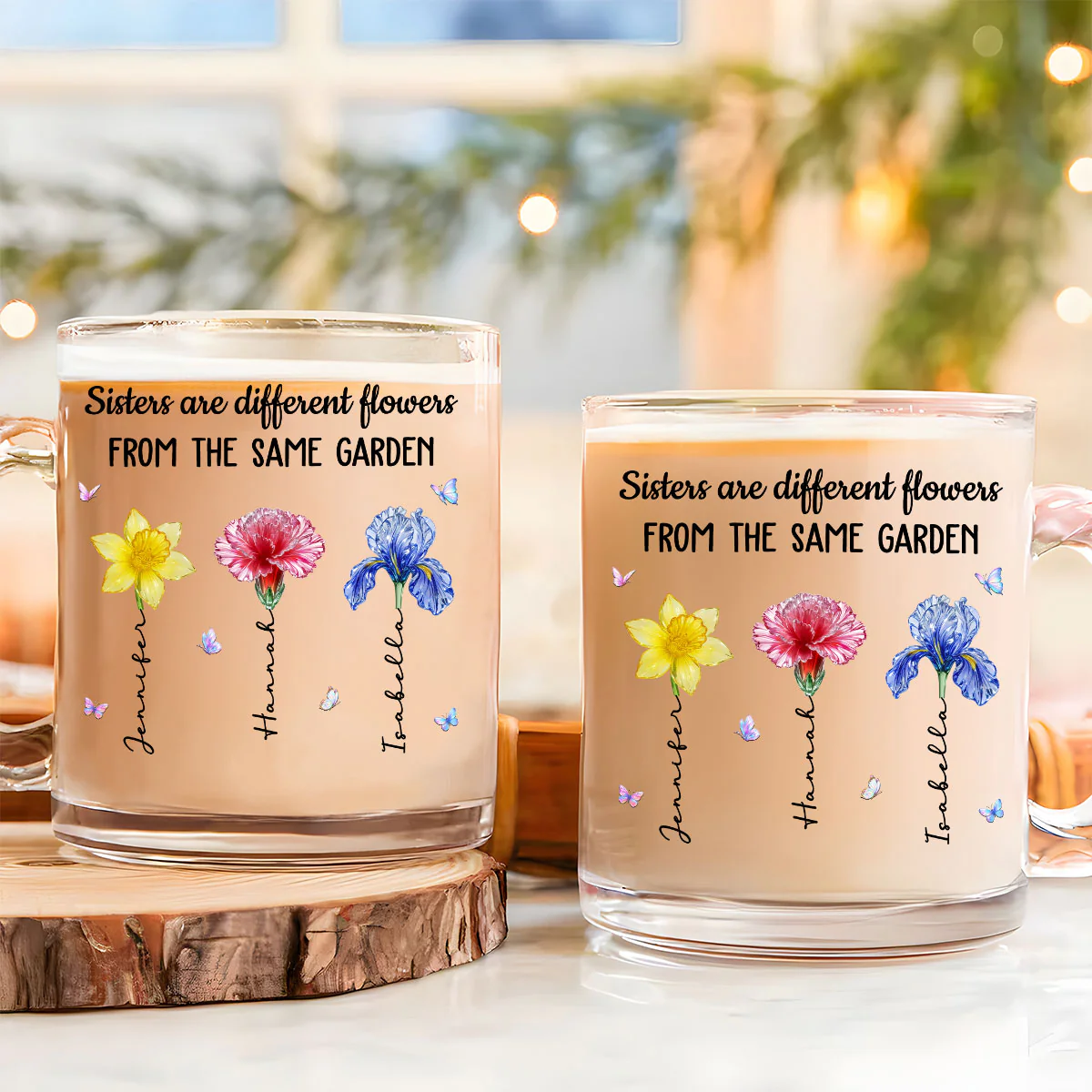My Sisters Are Flowers - Personalized Custom Glass Mug - Image 2