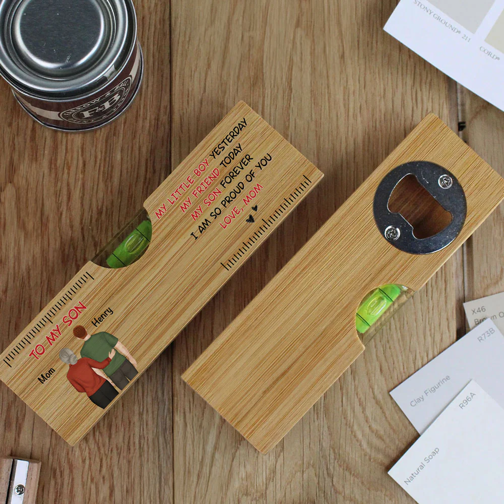 My Son Forever - Personalized Custom Wooden Spirit Level Bottle Opener - Image 3