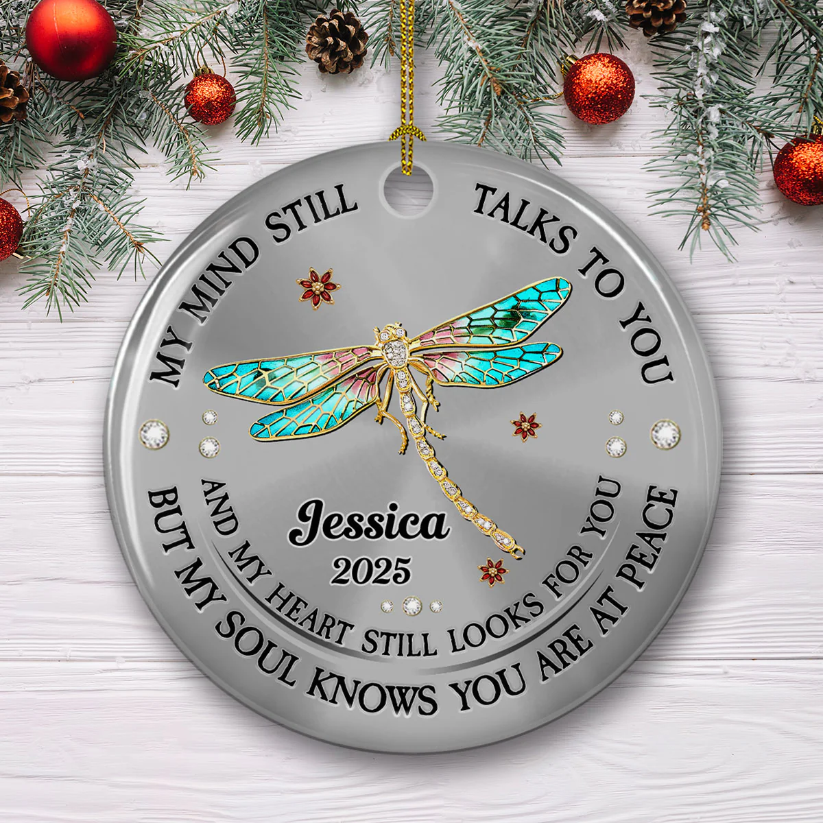 My Soul Knows You Are At Peace - Personalized Custom Ceramic Ornament - Image 3