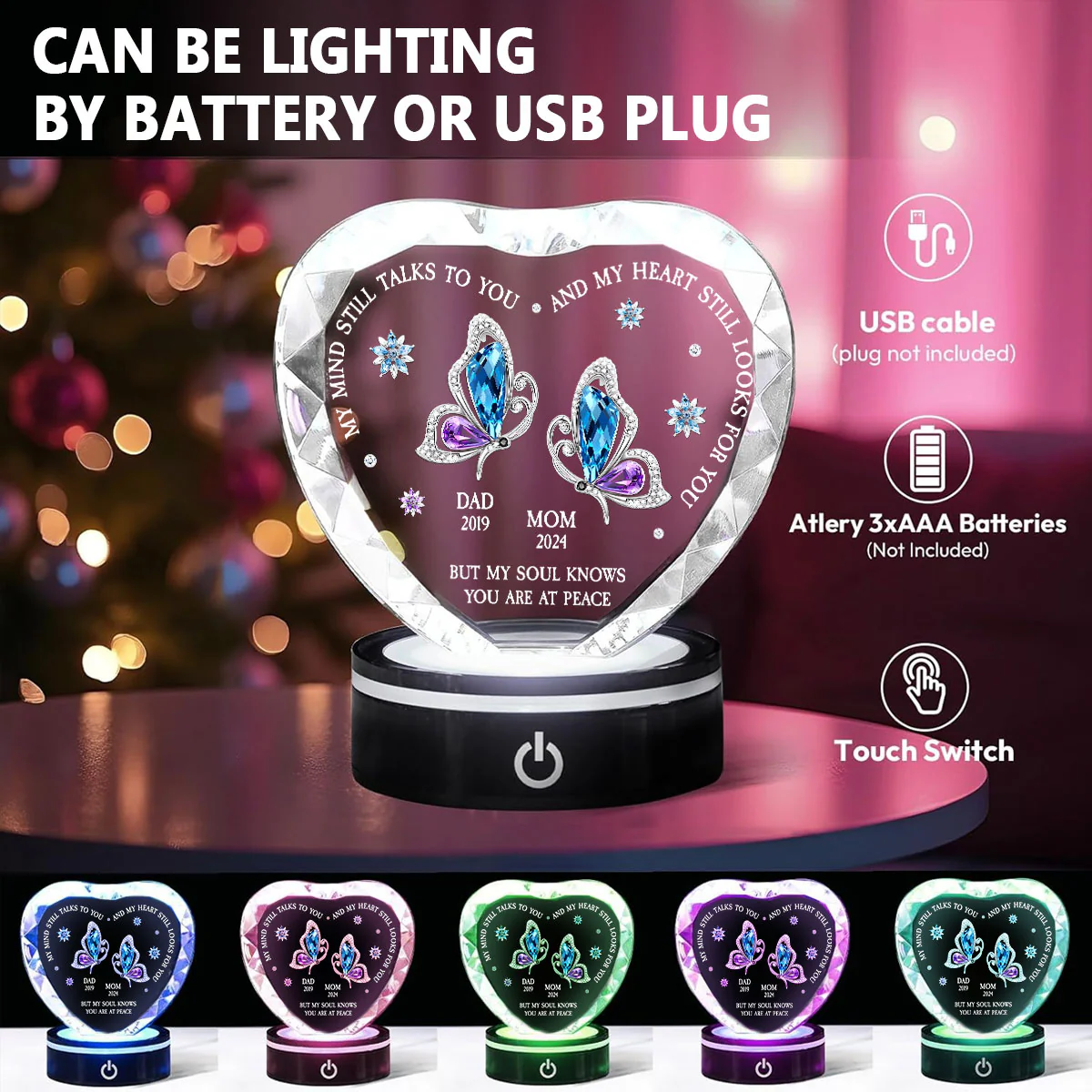 My Soul Knows You Are At Peace - Personalized Custom Crystal Led Light - Image 6