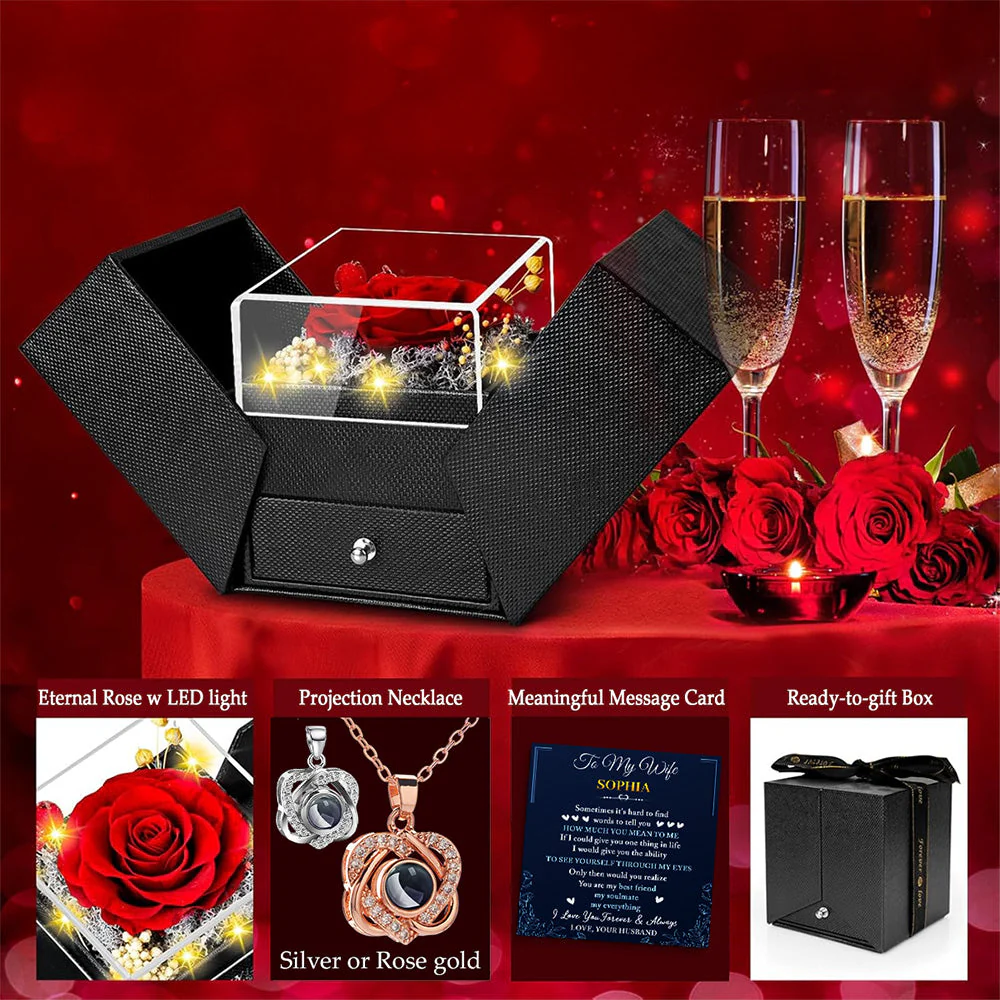 My Soulmate My Everything - Personalized Custom Preserved Rose With Projection Necklace - Image 4