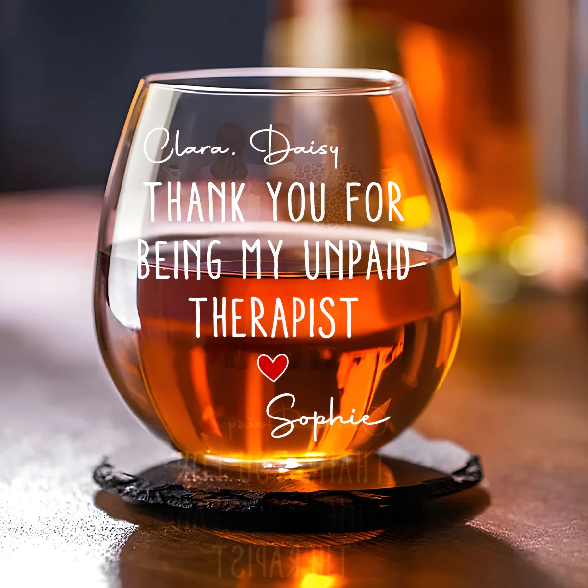 My Unpaid Therapist Gift For Coworkers Friends Sisters - Personalized Custom Wine Glass - Image 3