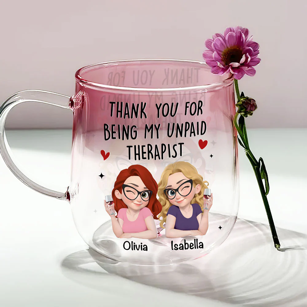My Unpaid Therapist - Personalized Custom Pink Gradient Glass Mug - Image 3