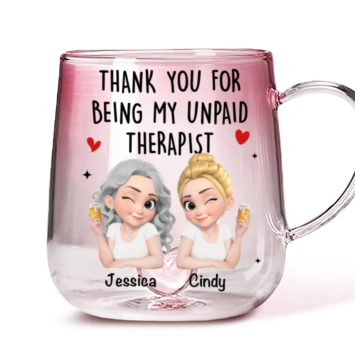 My Unpaid Therapist - Personalized Custom Pink Gradient Glass Mug - Image 6