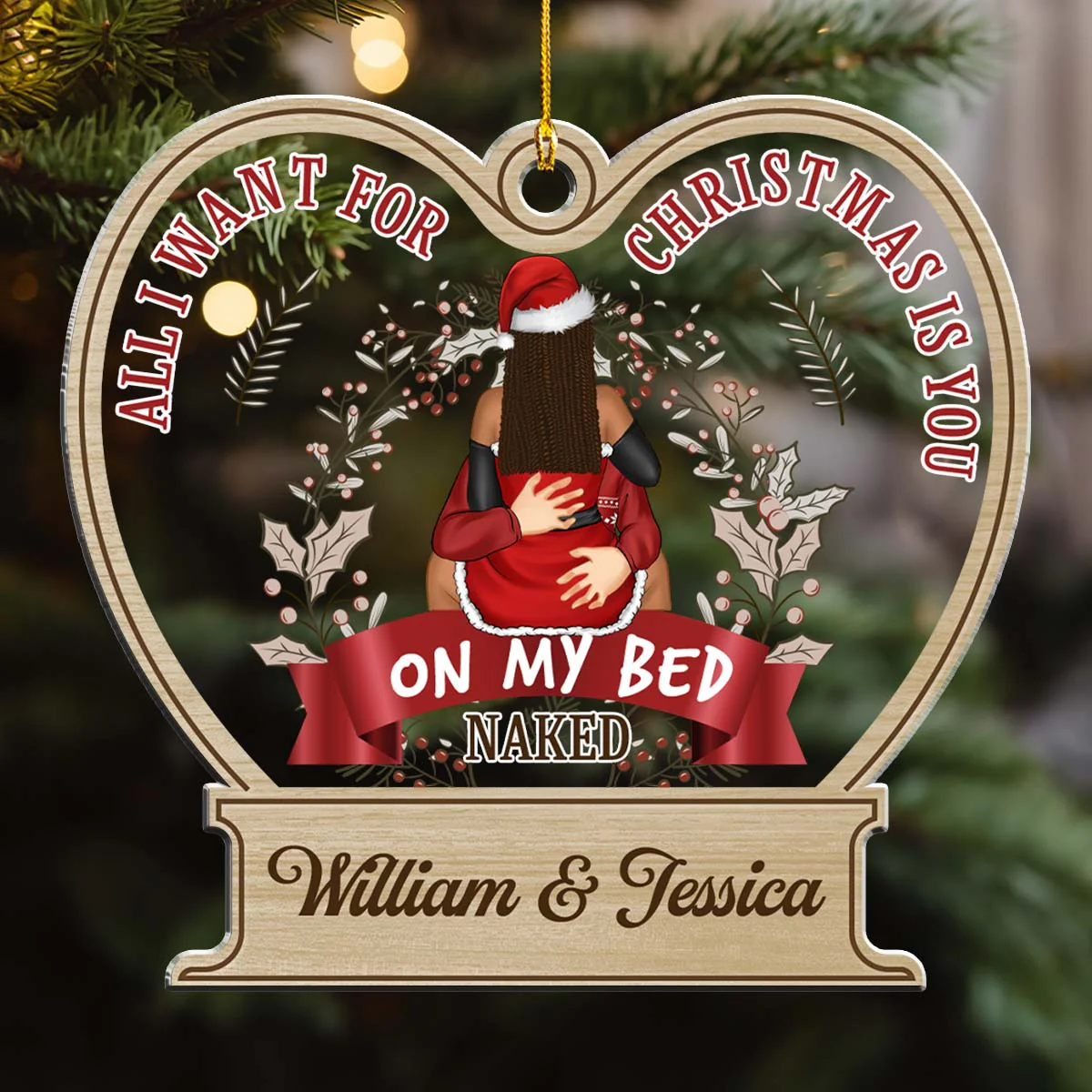 Naked But Mainly Happy - Personalized Custom Acrylic Ornament - Image 3