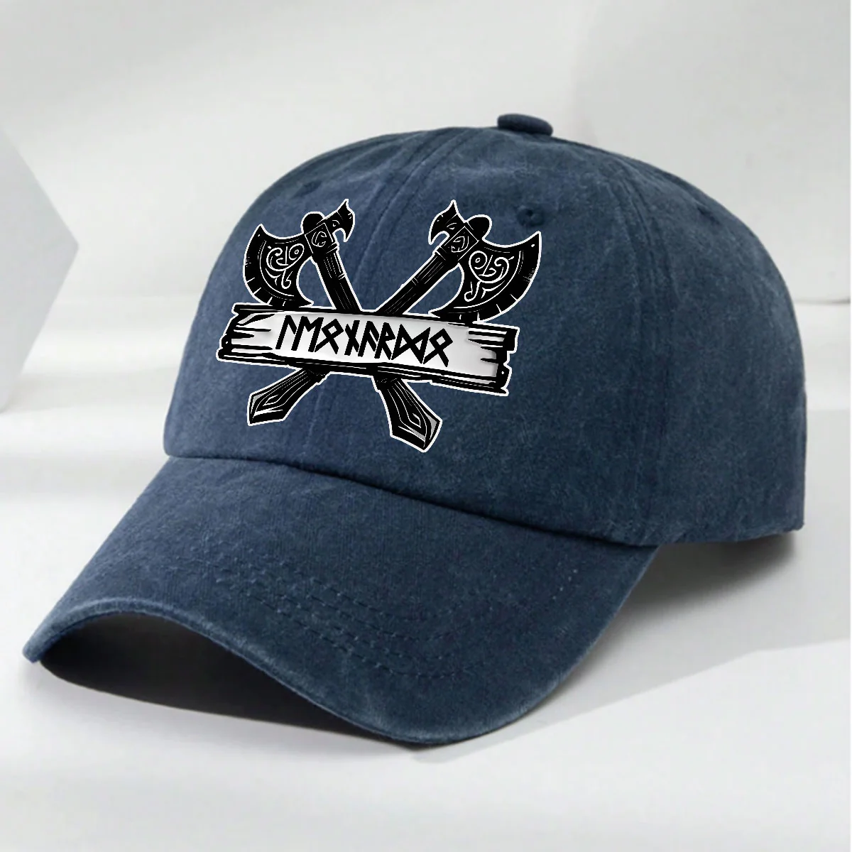 Name In Viking Runes - Personalized Custom Vintage Washed Denim Cap - Image 4