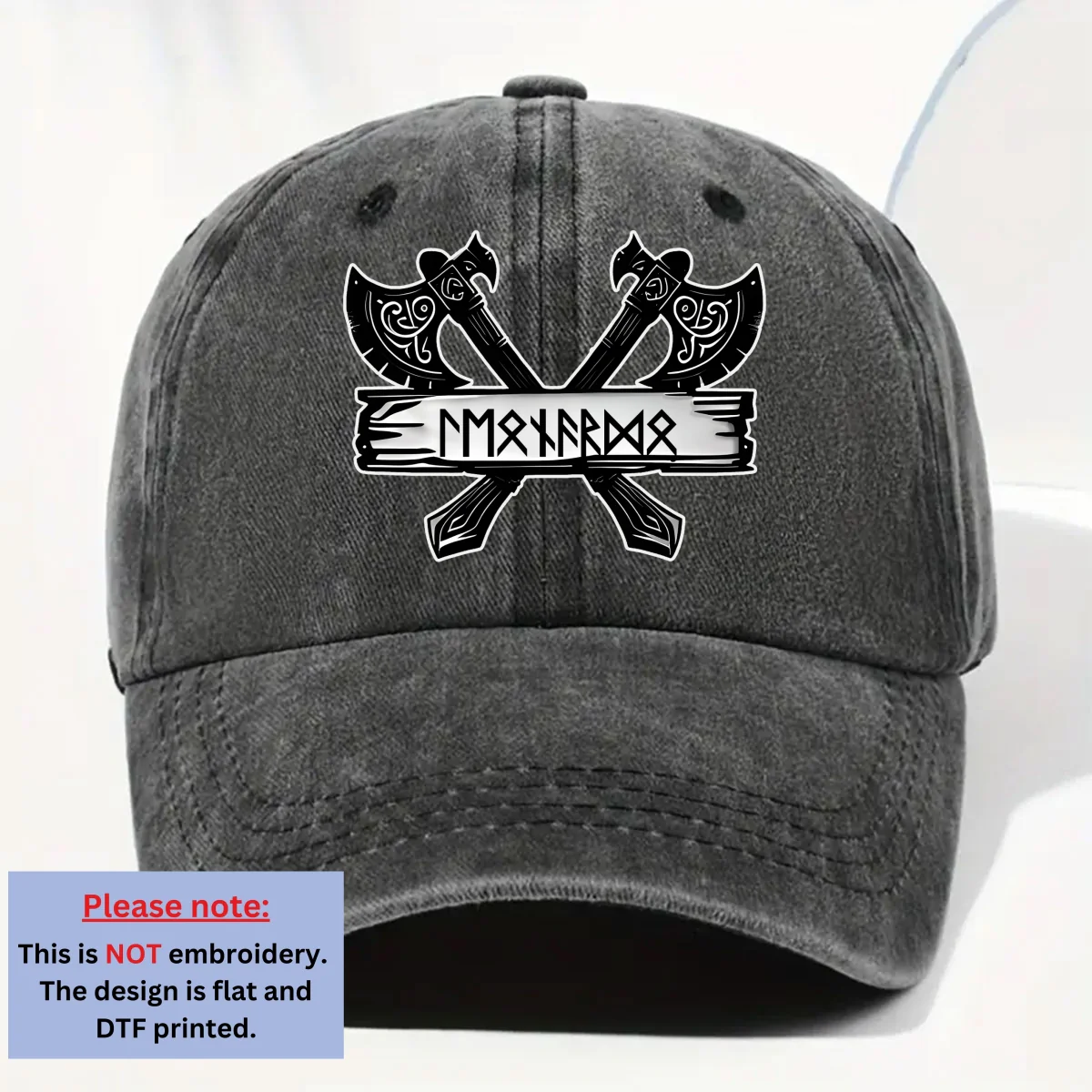 Name In Viking Runes - Personalized Custom Vintage Washed Denim Cap - Image 6