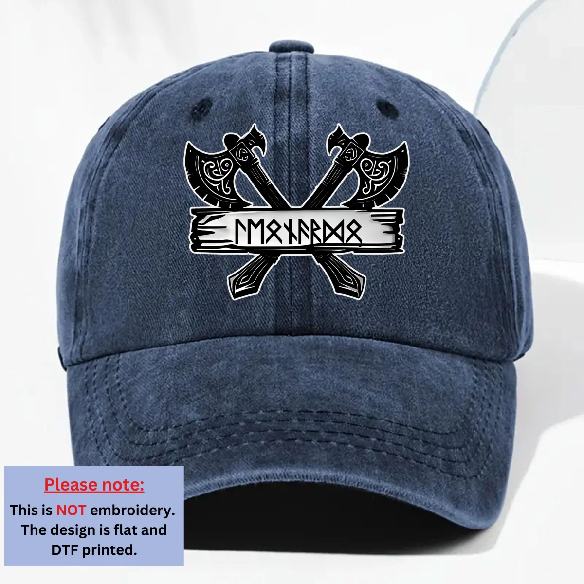 Name In Viking Runes - Personalized Custom Vintage Washed Denim Cap - Image 8
