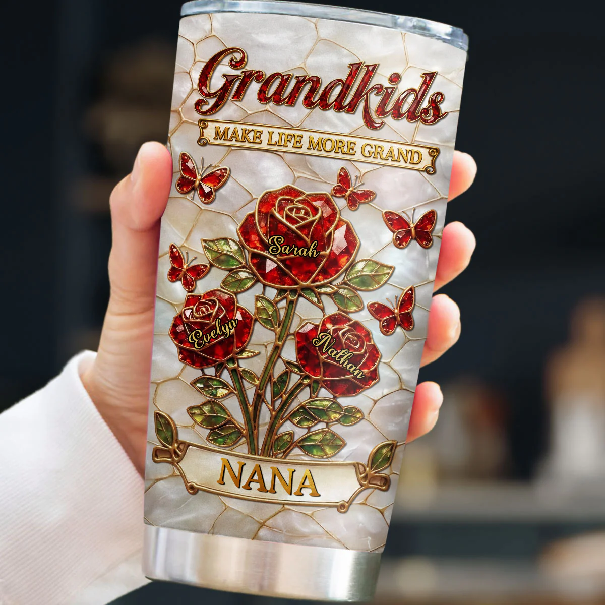 Nana Flower - Personalized Custom 3D Effect Tumbler - Image 4