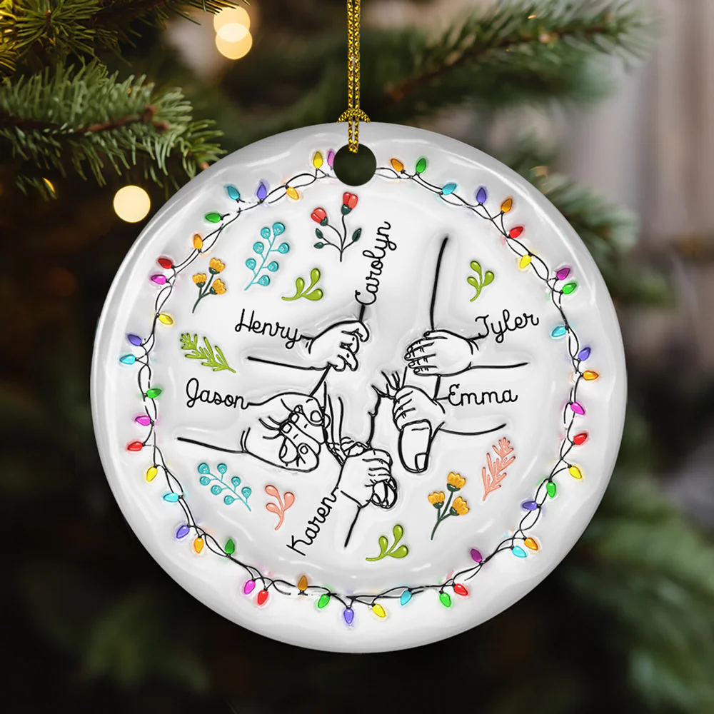 Nana Hold Our Hands - Personalized Custom 3D Inflated Effect Ceramic Ornament - Image 2