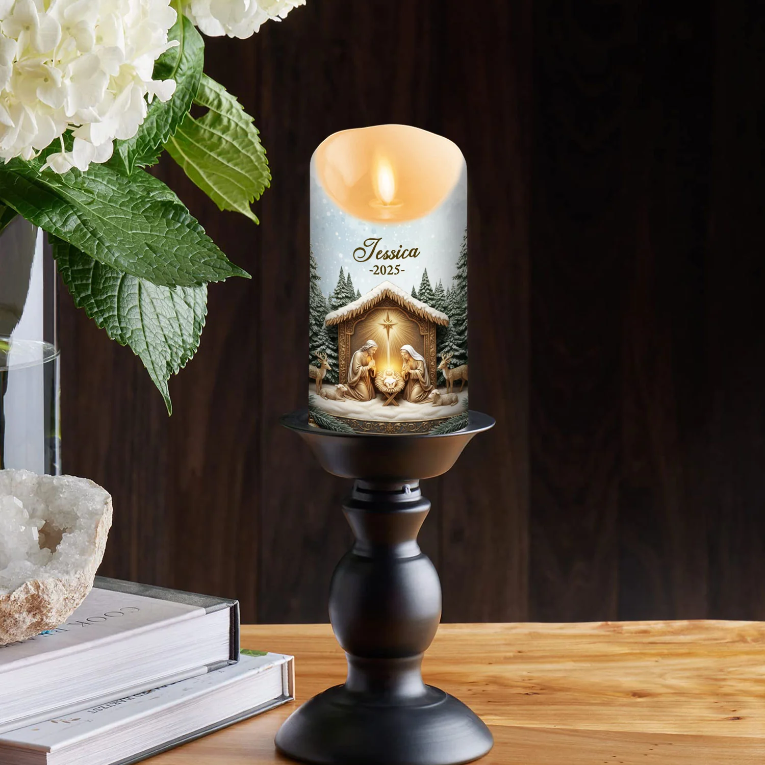 Nativity Christmas - Personalized Custom LED Candle - Image 2