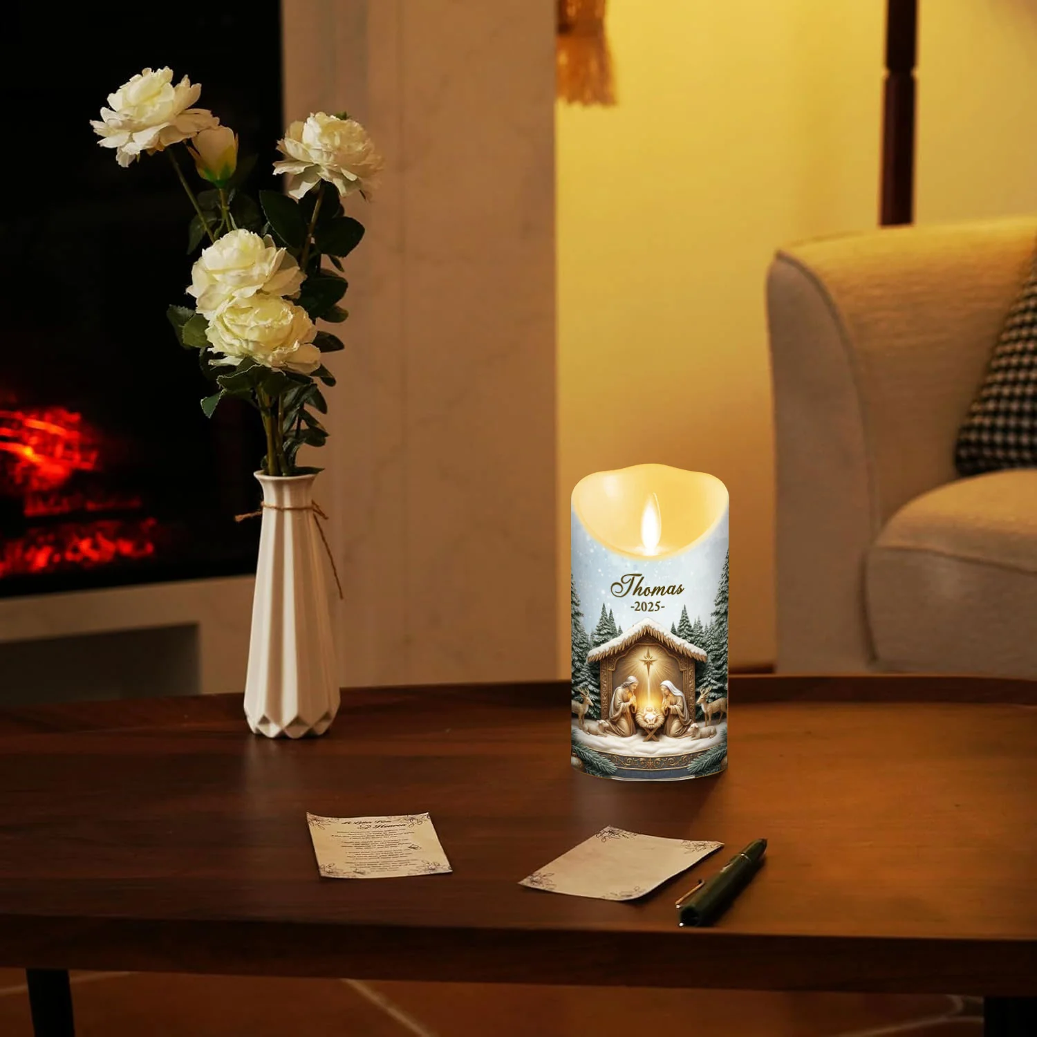 Nativity Christmas - Personalized Custom LED Candle - Image 3