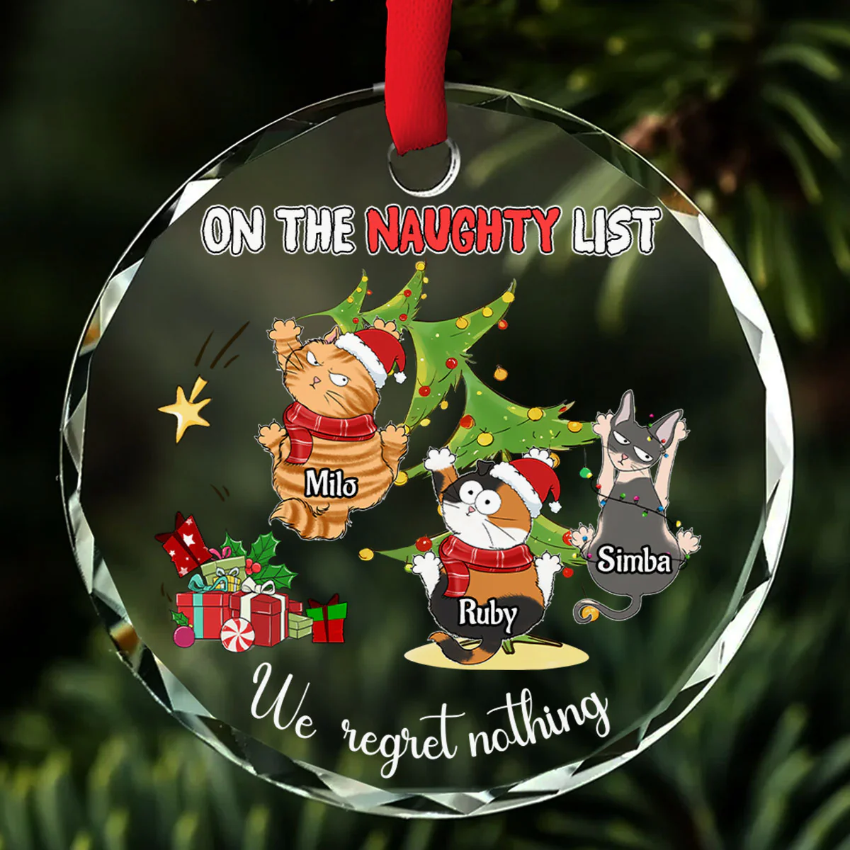 Naughty Cats Love Christmas - Personalized Custom Glass Ornament