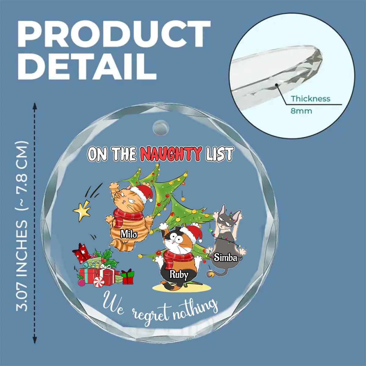 Naughty Cats Love Christmas - Personalized Custom Glass Ornament - Image 6