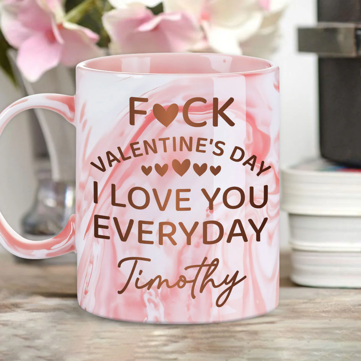 Naughty Valentine Day - Personalized Custom Pink Marble Mug - Image 2