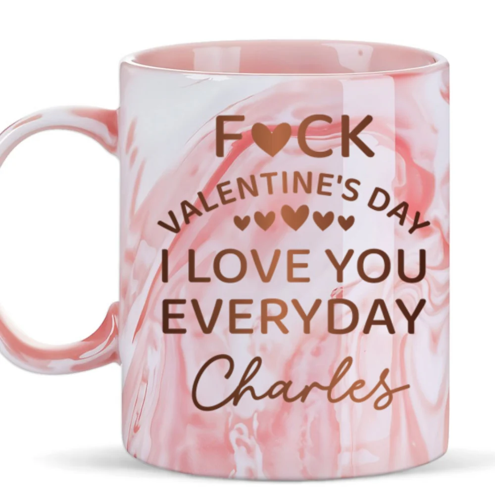 Naughty Valentine Day - Personalized Custom Pink Marble Mug - Image 5