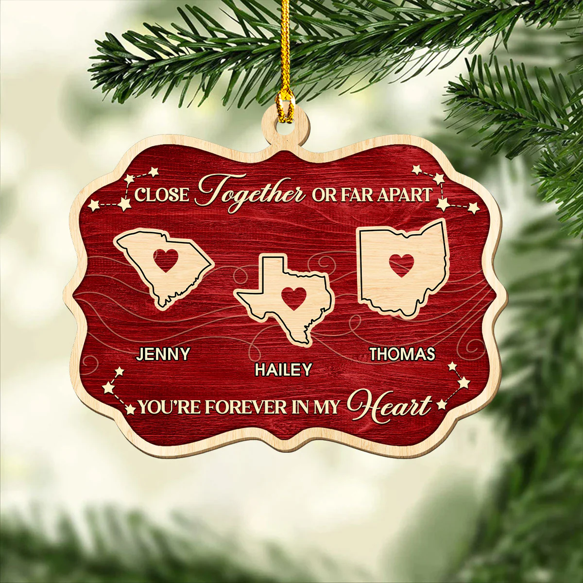 Near Or Far - Personalized Custom Wood Ornament - Image 4