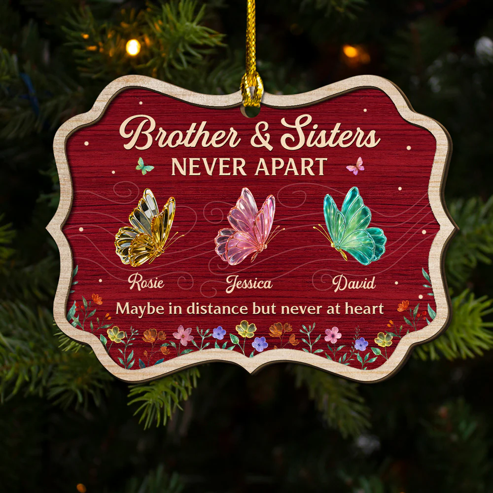 Never Apart Siblings - Personalized Custom Freeshape 2-Layered Wood Ornament