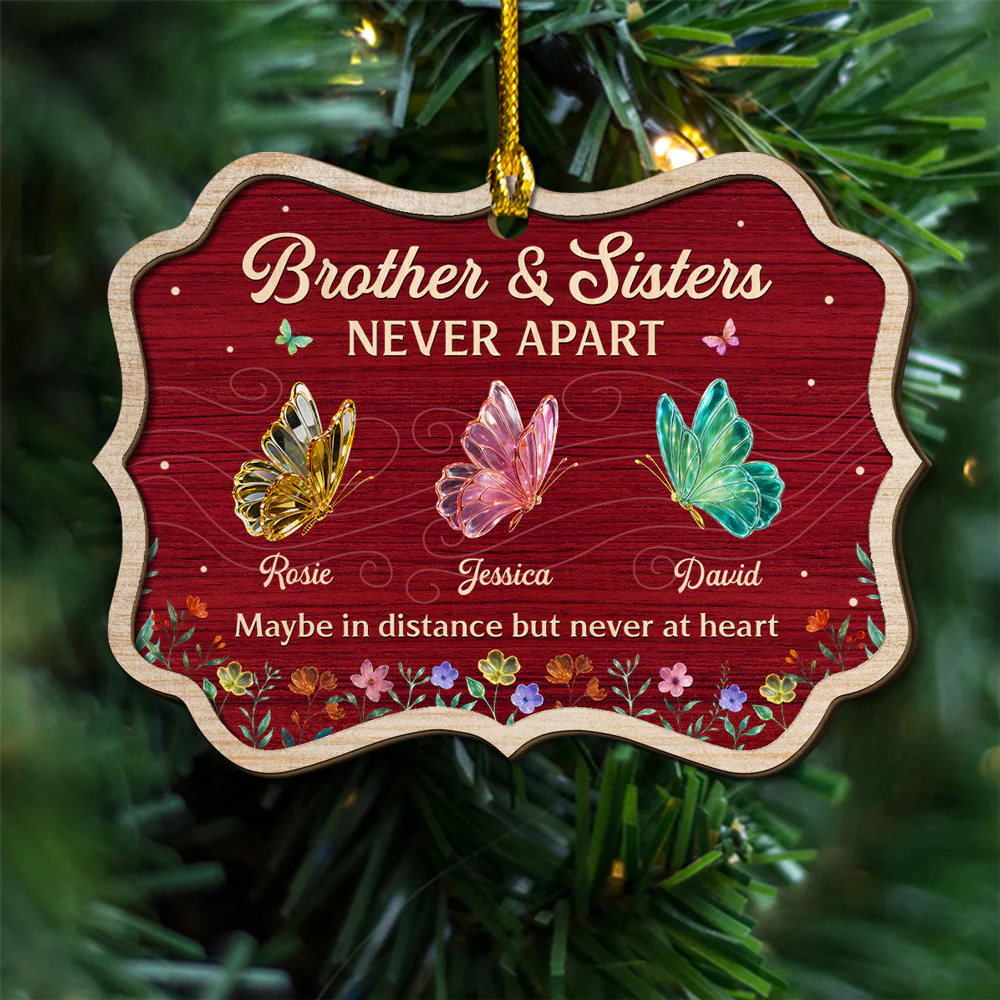 Never Apart Siblings - Personalized Custom Freeshape 2-Layered Wood Ornament - Image 3