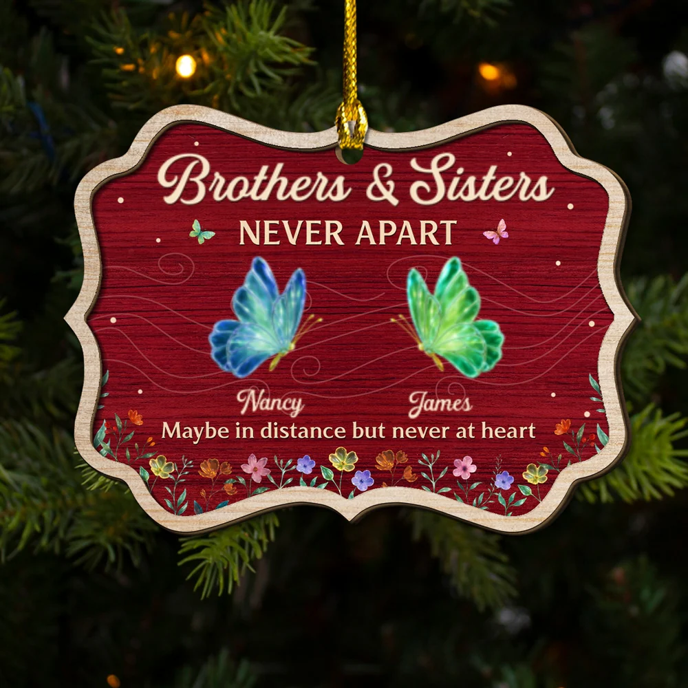 Never Apart Siblings - Personalized Custom Freeshape 2-Layered Wood Ornament - Image 6