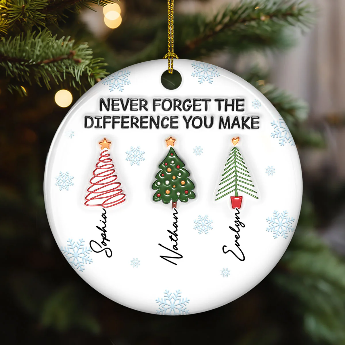 Never Forget The Difference You Make - Personalized Custom 3D Inflated Effect Ceramic Ornament - Image 2