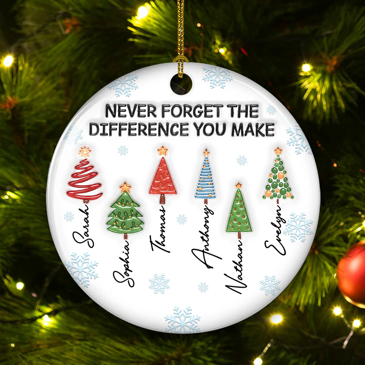 Never Forget The Difference You Make Ver 2 - Personalized Custom 3D Inflated Effect Ceramic Ornament