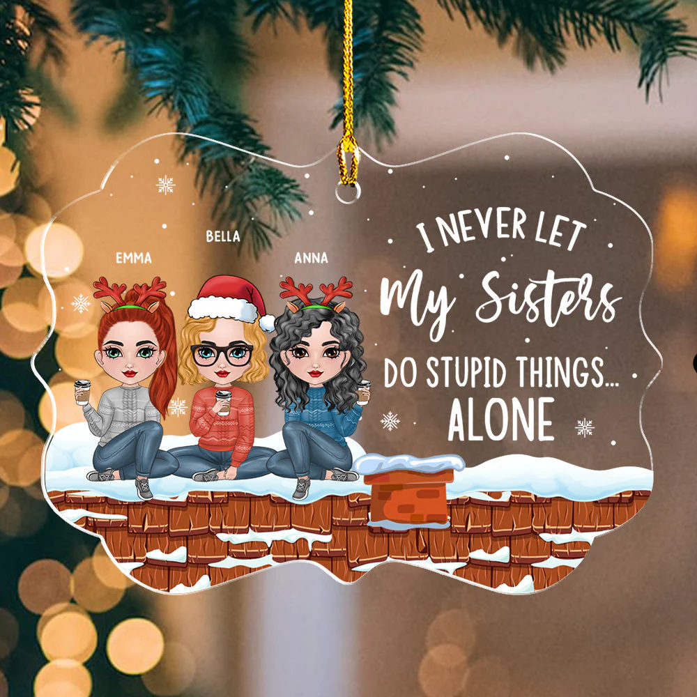 Never Let Bestie Alone - Personalized Custom Acrylic Ornament - Image 2