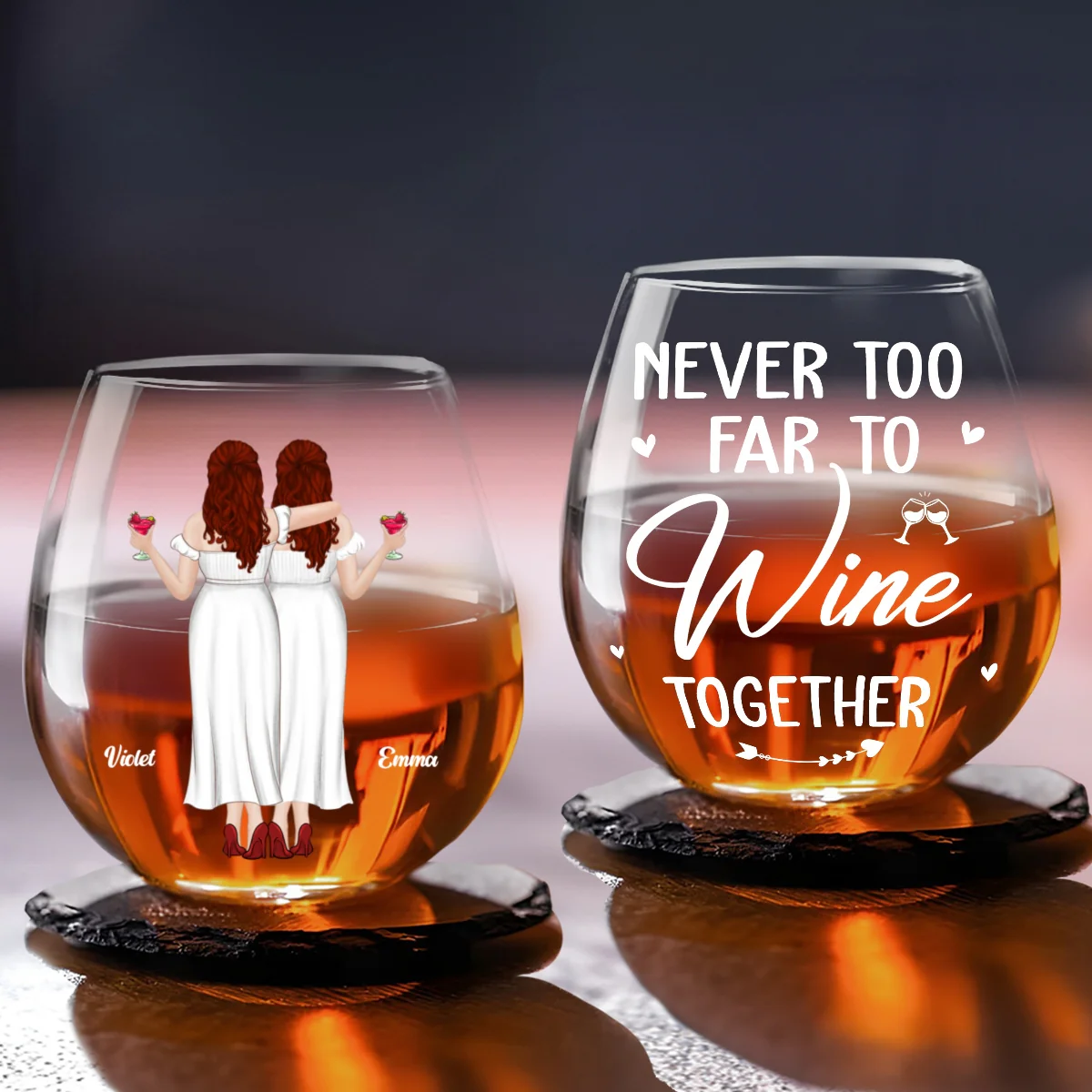 Never To Far - Personalized Custom Wine Glass - Image 6