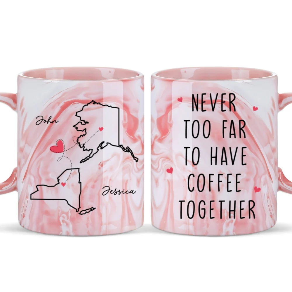 Never Too Far - Personalized Custom Pink Marble Mug - Image 6