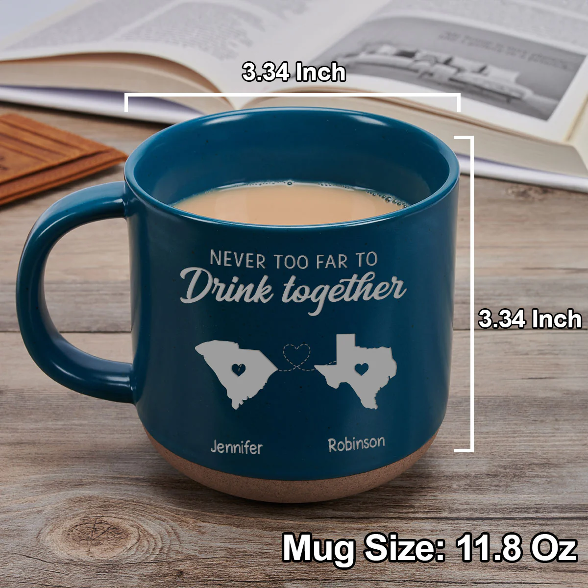 Never Too Far To Drink Together- Personalized Custom Pottery Mug - Image 5