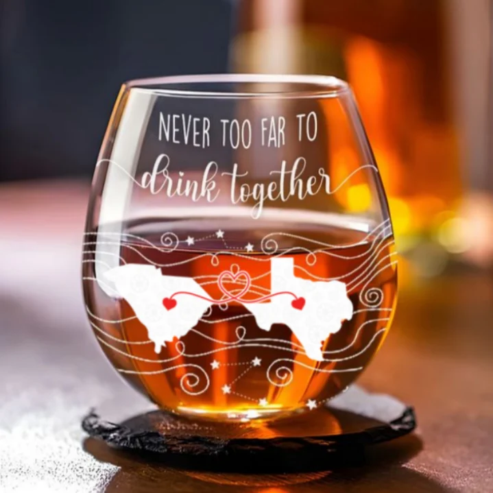 Never Too Far To Drink Together - Personalized Custom Wine Glass - Image 6