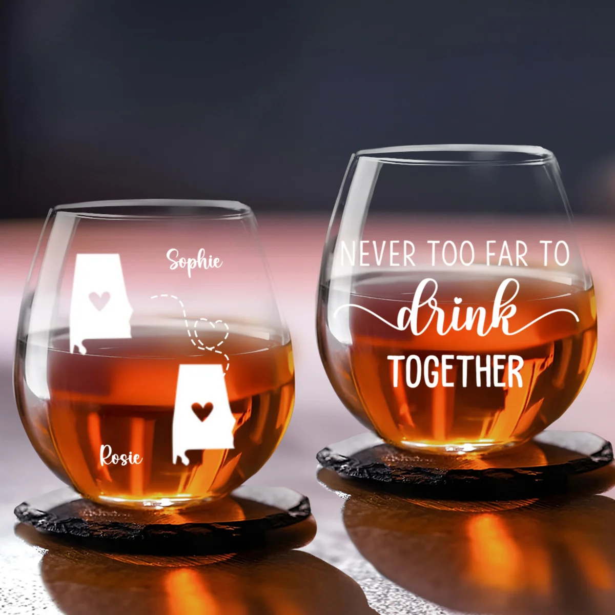 Never Too Far To Drink Together Ver 2 - Personalized Custom Wine Glass - Image 5