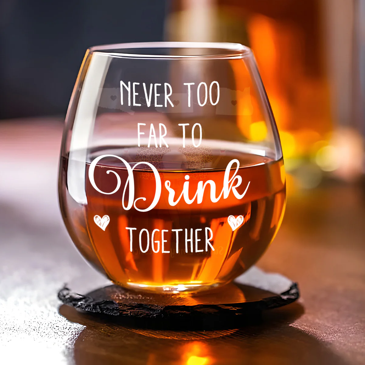 Never Too Far To Drink Wine Together - Personalized Custom Wine Glass - Image 4