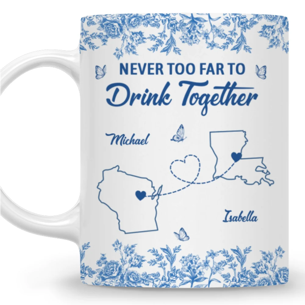 Never Too Far Toile Version - Personalized Custom Coffee Mug - Image 6