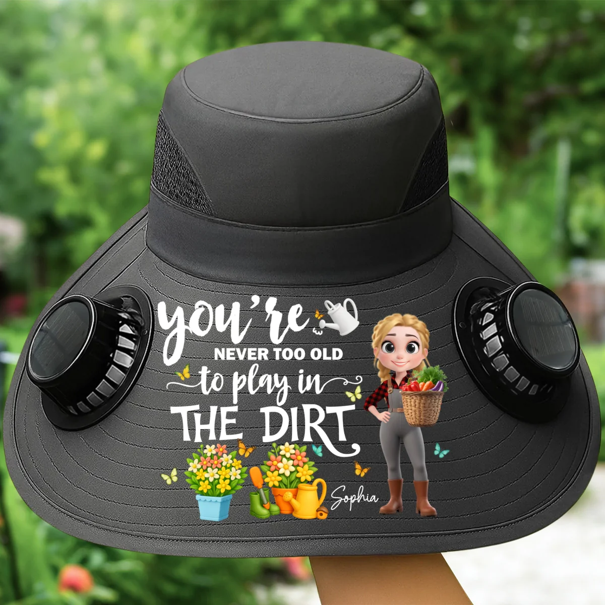 Never Too Old To Play In the Dirt - Personalized Custom Solar Fan Hat - Image 8