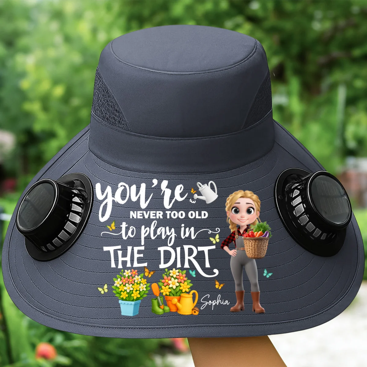 Never Too Old To Play In the Dirt - Personalized Custom Solar Fan Hat - Image 9