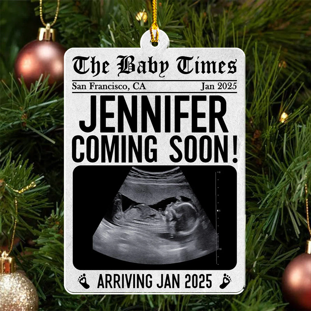 New Baby Announcement Newspaper - Personalized Custom Acrylic Ornament - Image 3