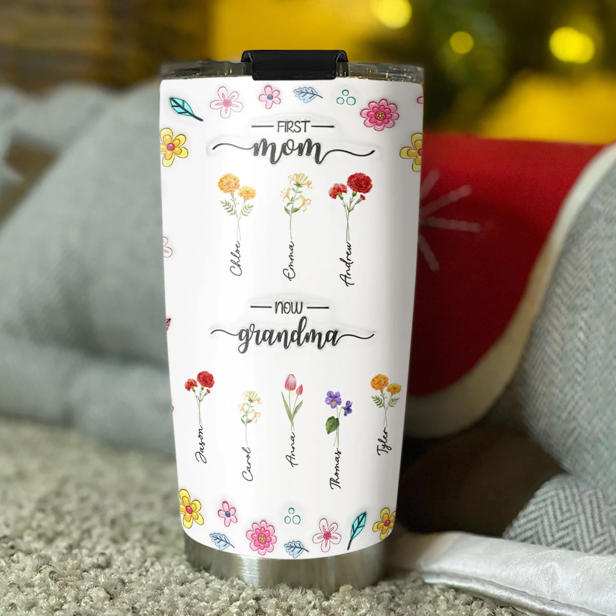 New Flower First Mom - Personalized Custom 3D Inflated Effect Tumbler - Image 3