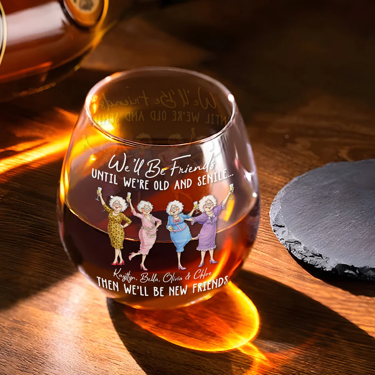 New Friends At Any Age - Personalized Custom Wine Glass - Image 2