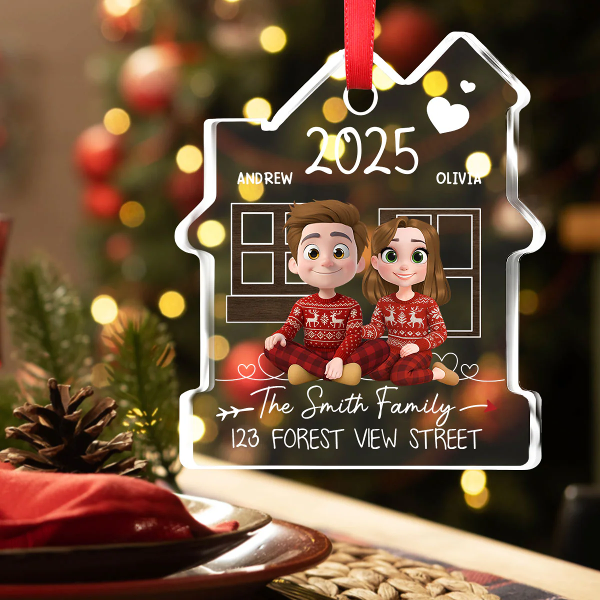 New Home Address - Personalized Custom House Shaped Glass Ornament - Image 2