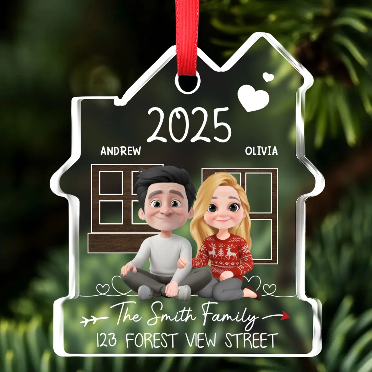 New Home Address - Personalized Custom House Shaped Glass Ornament - Image 7