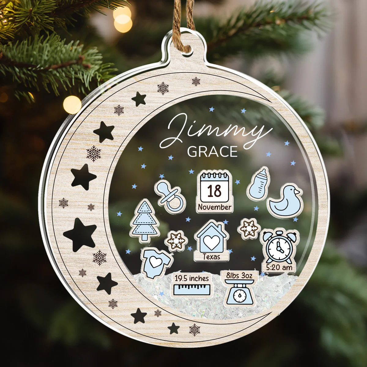 Newborn Birth Stats Ornament - Personalized Custom Acrylic Shaker Ornament - Image 2