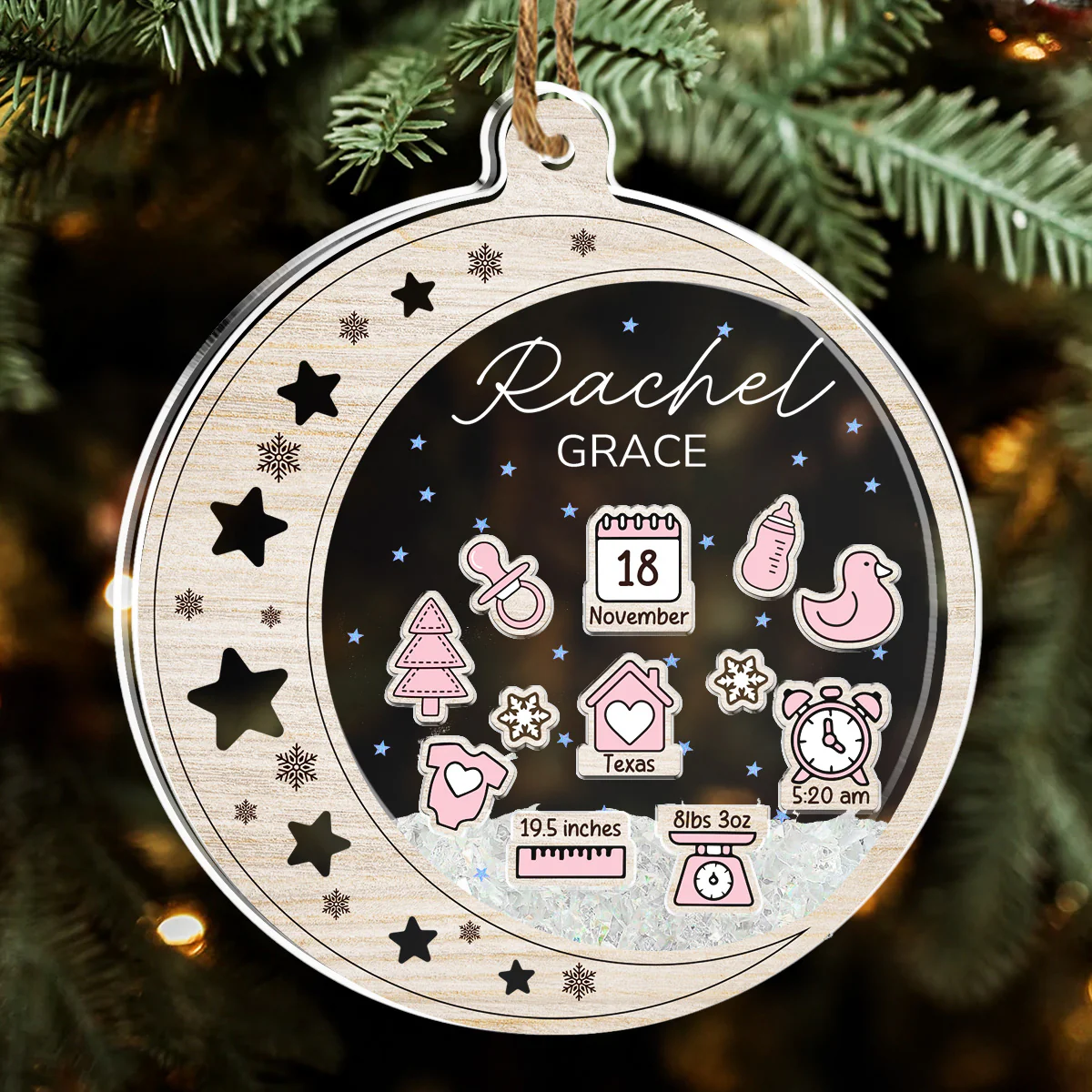 Newborn Birth Stats Ornament - Personalized Custom Acrylic Shaker Ornament - Image 3