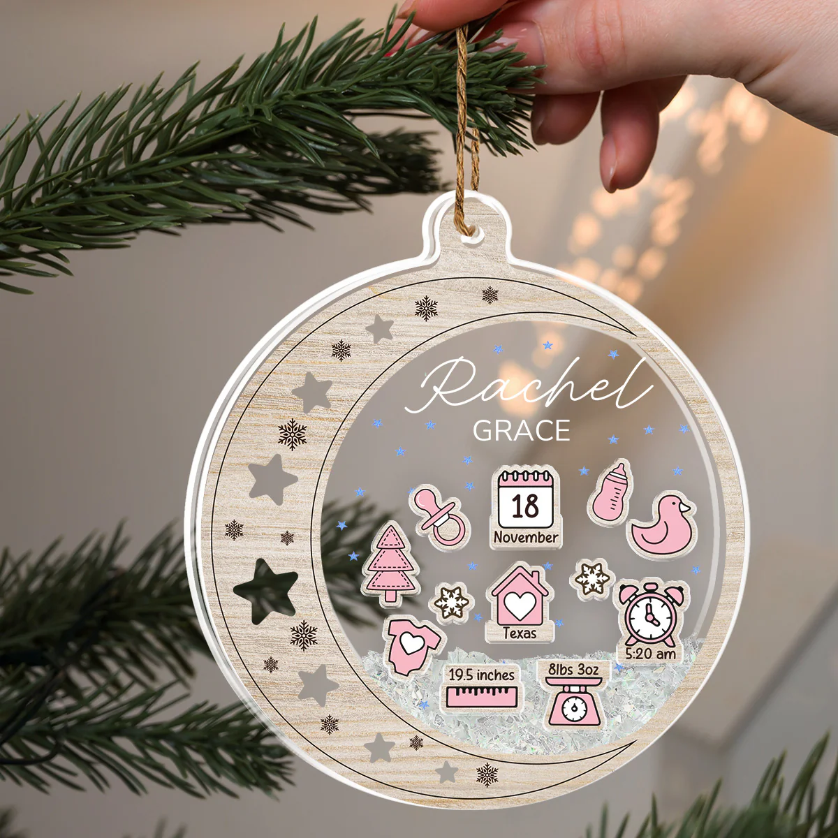 Newborn Birth Stats Ornament - Personalized Custom Acrylic Shaker Ornament - Image 4